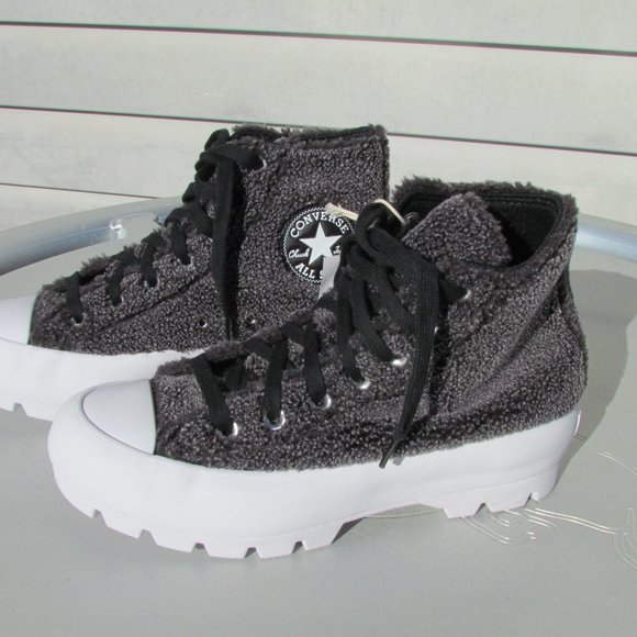 Converse Chuck Taylor All Star HighTop Gray Sherpa Platform Lugged Woman 7 NWT - Picture 5 of 11
